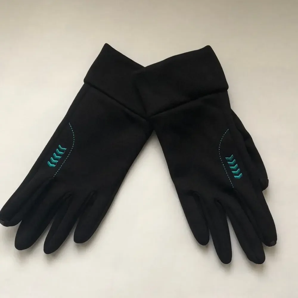 NWOT Black Light Texting Gloves with Teal Embroidery